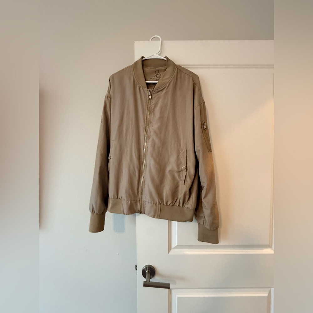 ✨ Kuwalla Tee Neutral Tan Beige Full Zip Bomber Jacket Utility Pocket Size L 🧥❤️ - Picture 9 of 16
